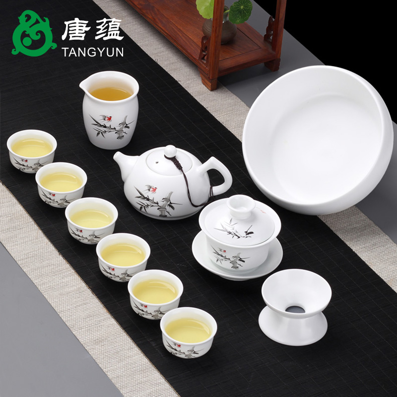 Gold colored enamel kung fu tea tea set suit household ceramics up ceramic white porcelain tureen teapot tea cups