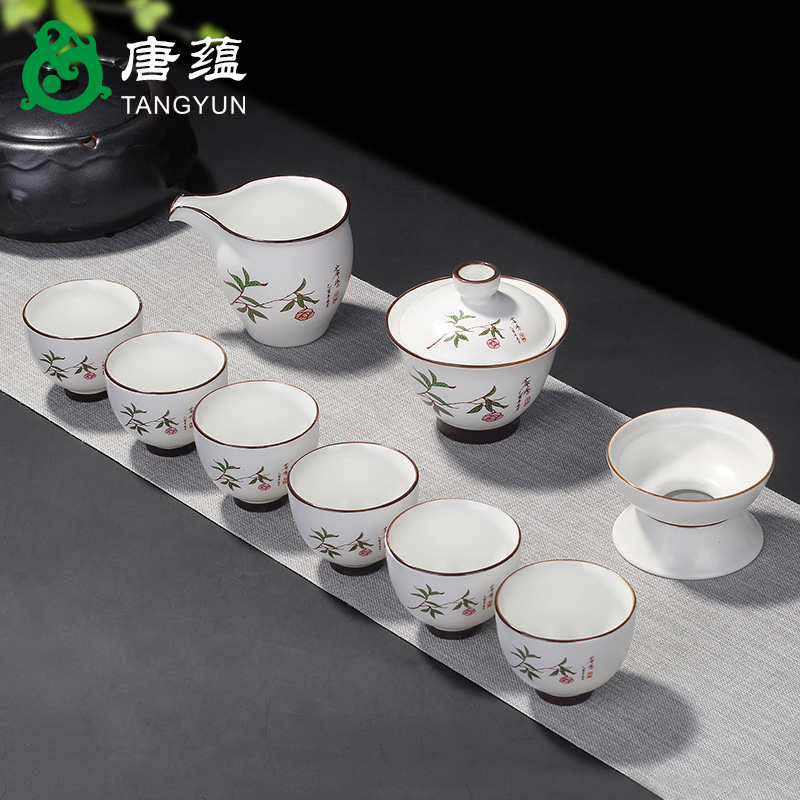 Jingdezhen up kung fu tea set suit household white porcelain ceramic cups the whole office to receive a visitor the teapot tea