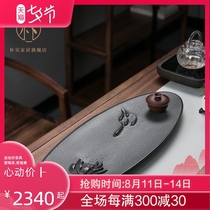 Park Hao natural whole black gold stone tea tray embossed large simple household drainage stone black gold stone tea sea tea table