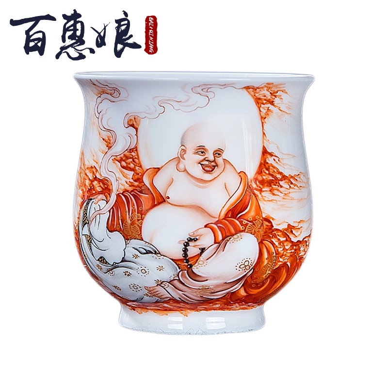 (niang jingdezhen hand - made pastel alum red paint 18 arhats kung fu tea set of master sample tea cup cup