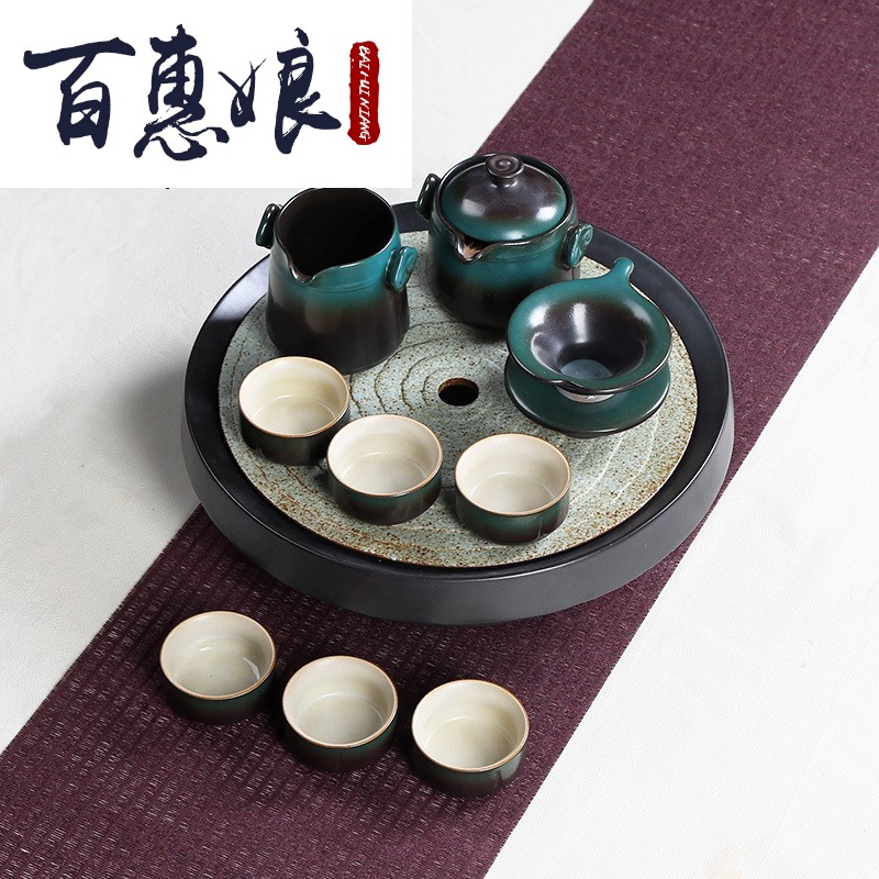 (niang kung fu tea sets variable teacup move ceramic household small circular dry terms plate 6 people contracted it