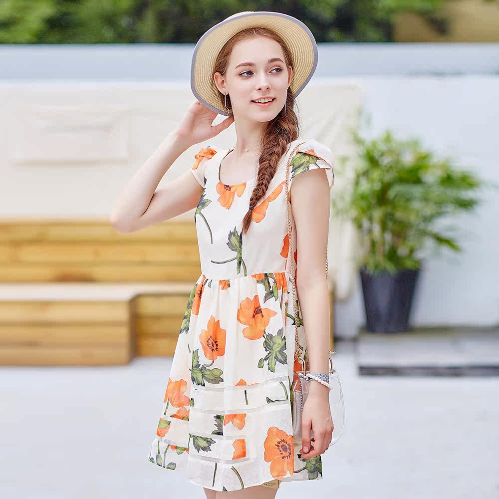 纳纹2016夏季女装新款印花短袖裙子夏连衣裙中长款宽松淑女衣服