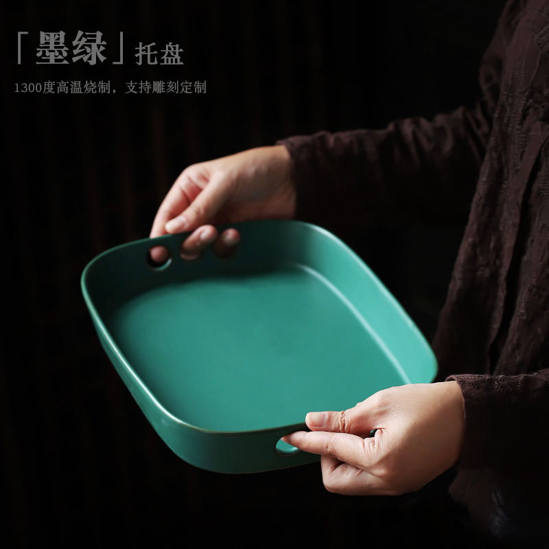 ShangYan ceramic tea set tray monolayer dry terms plate household rectangle sushi plate dessert plate of fruit bowl tea tray