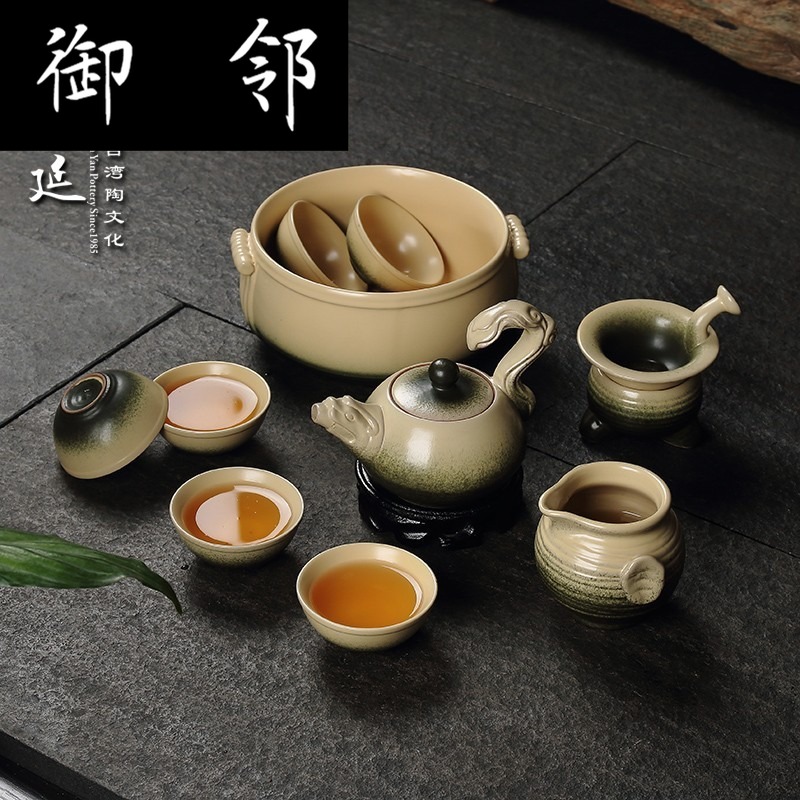 Taiwan manen han clay archaize health ceramic tea set tea ware, green bamboo snake kung fu tea set named "supply"