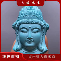 Turquoise Guanyin carved high Porcelain Blue non-optimized Bodhisattva ornaments hand-carved