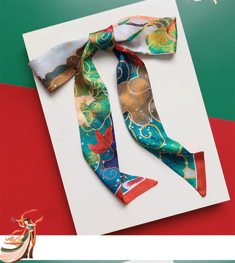 赵丽颖同款敦煌丝巾瘦金体发带女编发飘带绑包丝带百搭长条扎头发