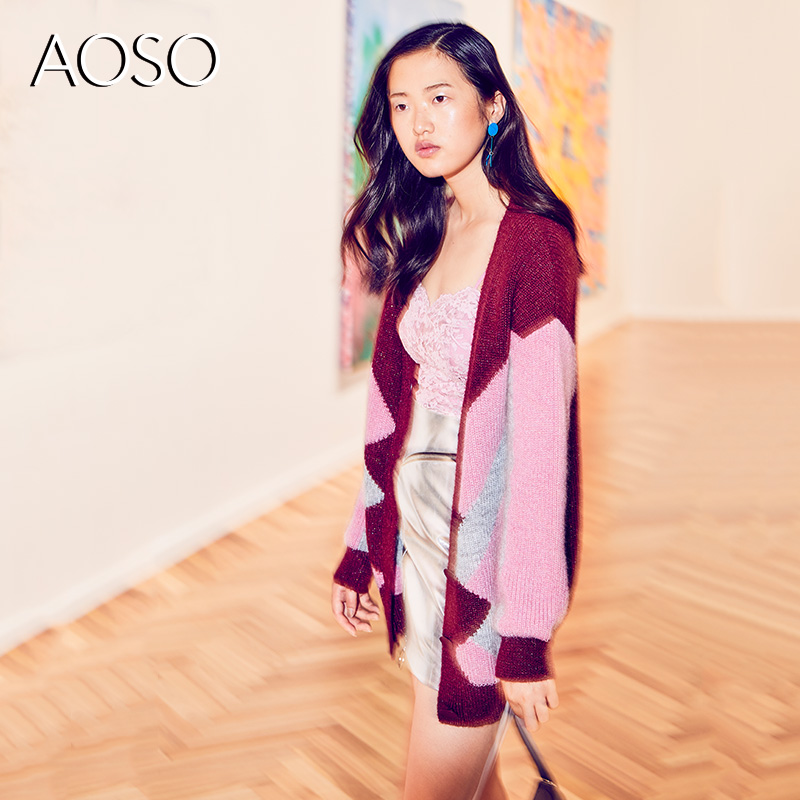 N-ONE AOSO女装秋冬新款开衫外套女慵懒风上衣