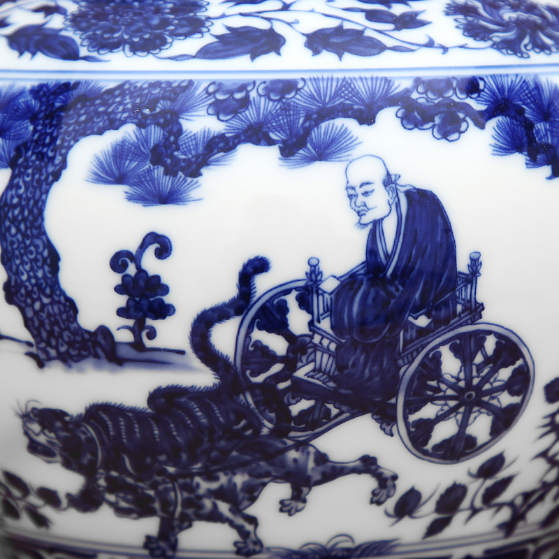 To ceramics high white antique yuan blue and white figure can written down the mountain
