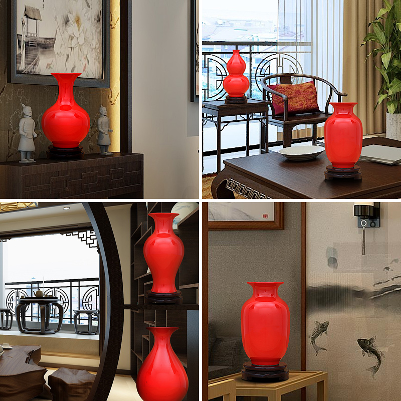 Jingdezhen ceramics pure red vase flower arranging TV ark, place of the sitting room porch office craft ornaments