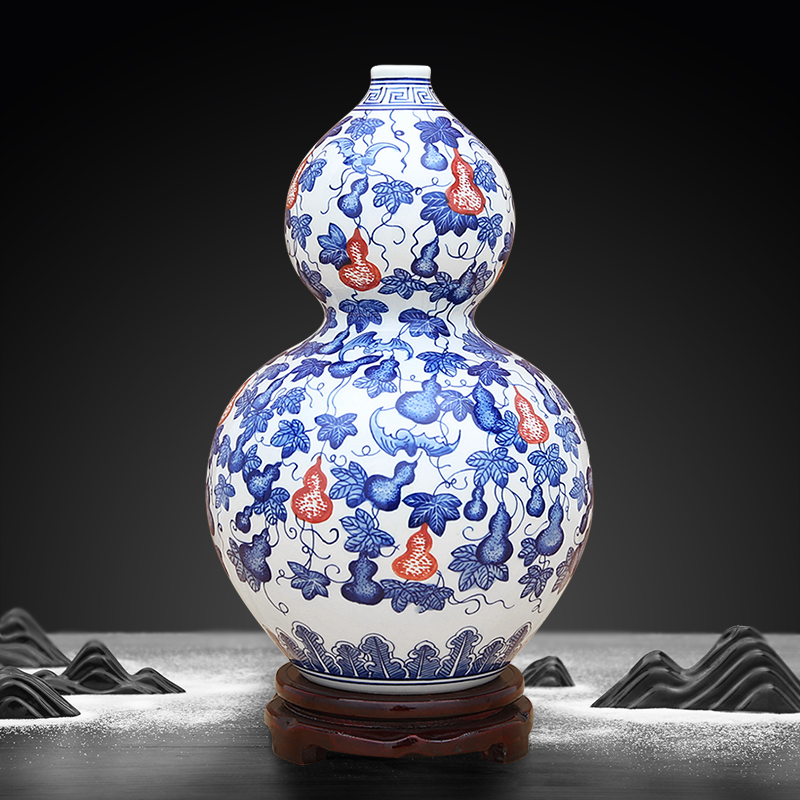 Jingdezhen ceramic Chinese antique hand - made of blue and white porcelain vase youligong gourd furnishing articles sitting room feng shui flower arrangement