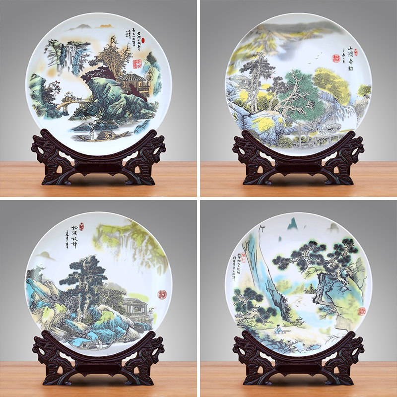To jingdezhen ceramic plate furnishing articles pastel landscape pendulum plate decoration plate wall hang dish accessories customized designs