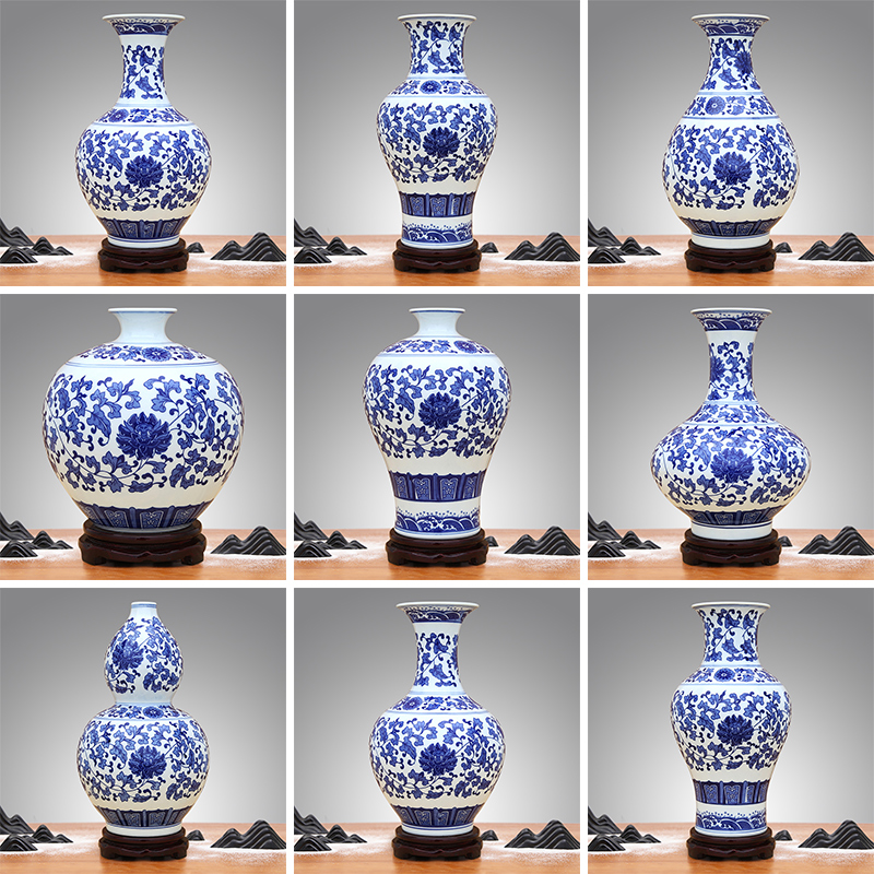 Jingdezhen ceramics bound lotus flower grain blue and white porcelain vase furnishing articles study the sitting room is ancient frame craft vase