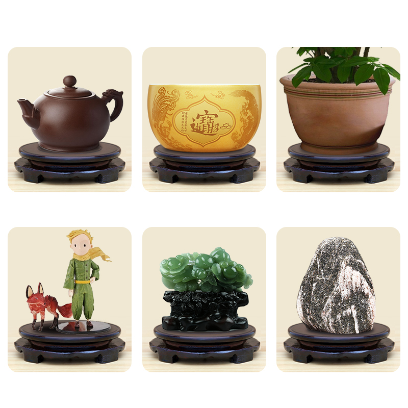 Rotating round wooden base vase flowerpot urn teapot bonsai stone jars censer handicraft furnishing articles