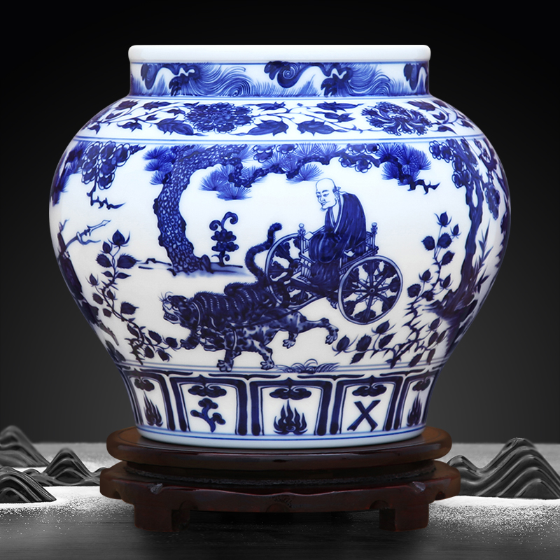 To ceramics high white antique yuan blue and white figure can written down the mountain