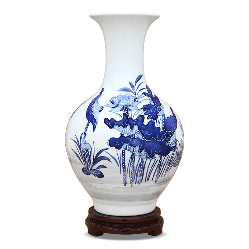 Jingdezhen ceramic hand - made the qing lotus carving furnishing articles sitting room between blue and white porcelain vase example decorations flower arrangement