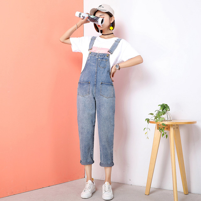 Denim overalls was thin waist shorts female summer loose suspenders pantyhose straight jeans large size piece pants children Denim overalls was thin waist shorts female summer loose suspenders pantyhose straight jeans large size piece pants children