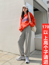  Sweater pants womens 170 high lengthened trousers 180 ultra-long high waist loose wide leg drawstring straight casual pants