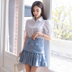 Summer new style Korean style elegant thin casual shirt pleated skirt two piece suit