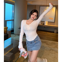 King Grape Slightly Fatter Custom Spring High Waist Denim Half Body Skirt Big Code Slight Fatter Body Color with high display slim short skirt