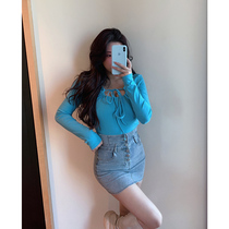 King Grape Slightly Fatter Custom High Waist Denim Short Skirt Design Sense Single Row Buttoned Pack Hip Half Body Skirt Big Size Slim Fit Woman