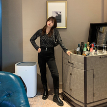 King grape fat mm three buckles high stretch wild skinny jeans womens autumn high waist large size casual pants