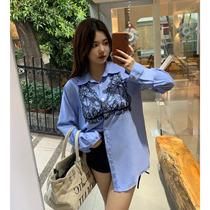 King Grape Slightly Fatter Custom Spring Lace Splicing Fake Two Pieces Long Sleeves Shirt Loose Foreign Air 100 Hitch Lazy Blouse