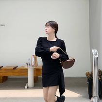 Wang grape micro fat mm large size 2020 new black round neck top pullover loose short section long-sleeved T-shirt women