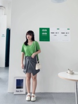 Wang grape fat mm large size solid color plaid high waist skirt womens 2020 summer meat irregular a-line short skirt