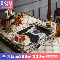 American tablecloth waterproof European retro plaid coffee table dining table cloth Nordic ins rectangular household light luxury cotton and linen