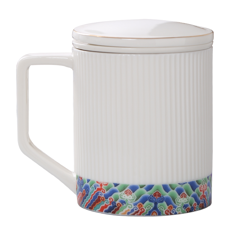 White porcelain cup silver ceramic tea cup tea office separation filter with cover man contracted household glass