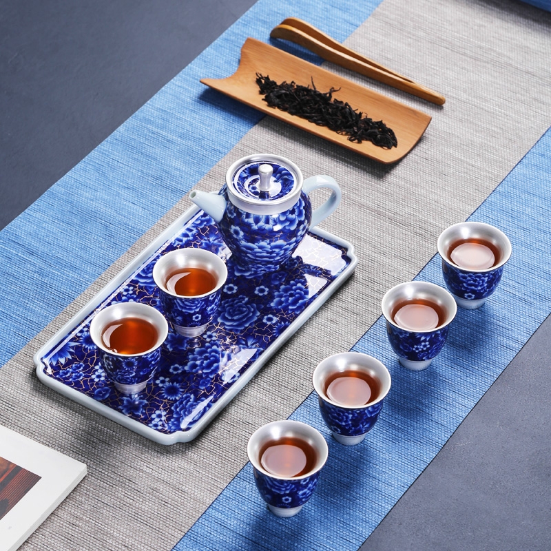 Pure manual coppering. As silver, blue and white porcelain cups with silver sample tea cup kung fu tea set 999 sterling silver master cup single cup, small cup