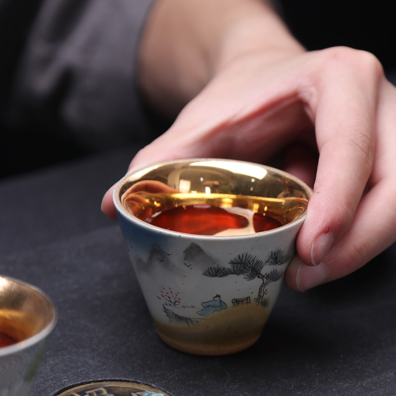 Hand - made ceramic sample tea cup gold cup kung fu tea set home owner built light to use individual cup cup single CPU