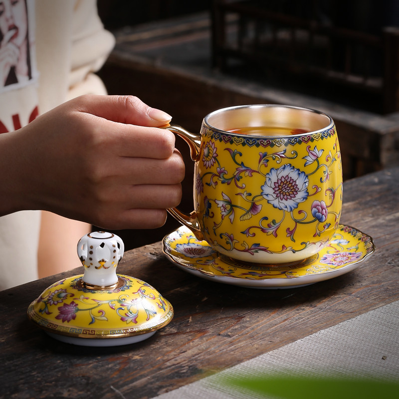 Tasted silver gilding silver cup 999 sterling silver bladder glass office ceramic cups tea cup home tea personal cup