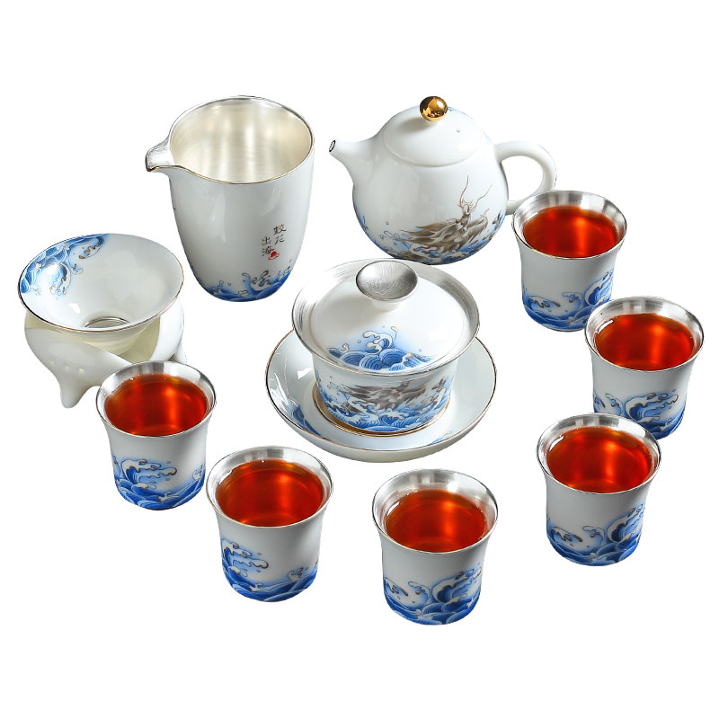 Tasted silver gilding the see colour was suit kunfu tea cups jingdezhen high - grade white gift boxes of household ceramic teapot sitting room