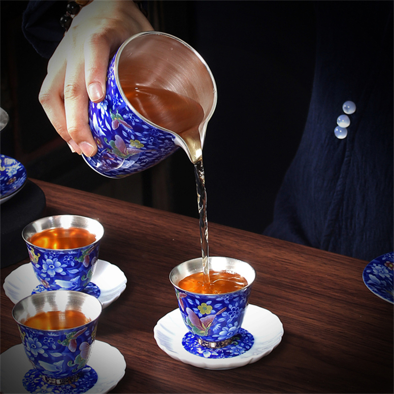 Tasted silver gilding ceramic fair keller hand - made with color of blue and white porcelain tea ware and CPU jingdezhen tea accessories tea by hand