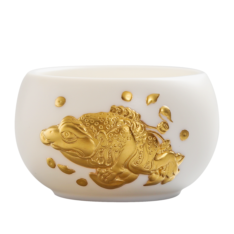 The Master of dehua white porcelain teacup suet jade ceramic 24 k gold kung fu Master cup single cup sample tea cup yellow marigold