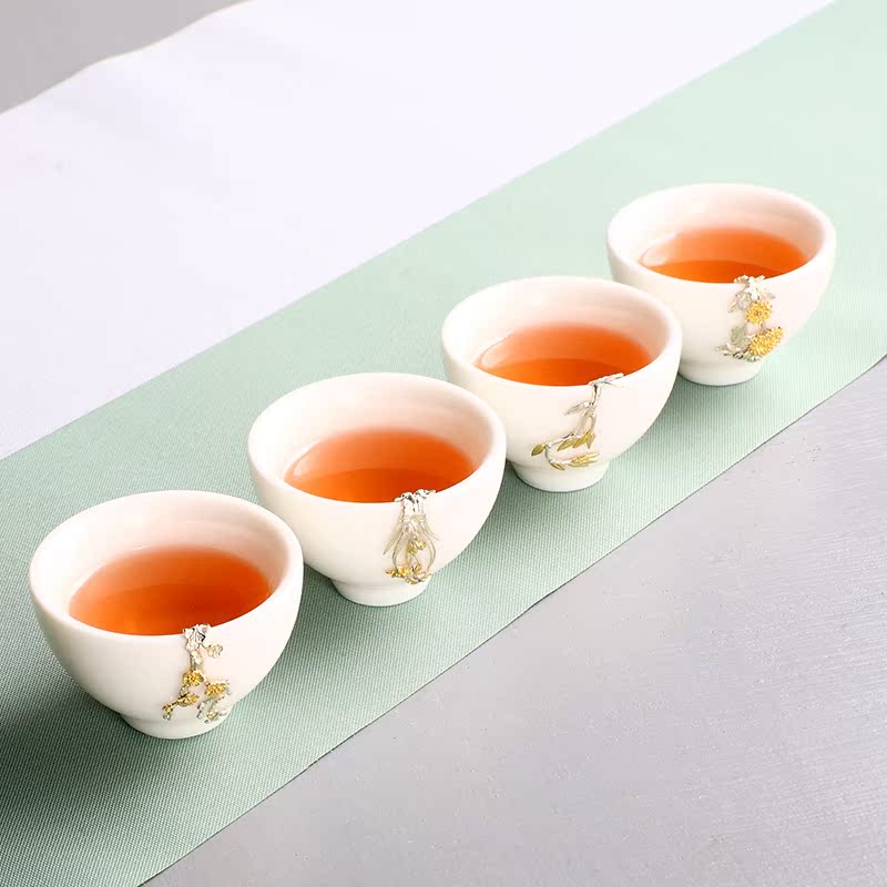 Dehua white porcelain inlay silver cup suet white ceramic sample tea cup kung fu tea tea service master cup single cup, bowl of gifts