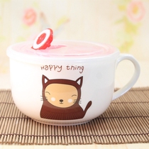 Bubble Noodles Cup with Cover Ceramic Foam Noodle Bowl Refreshing Bowl lunch Box Wheat Flakes Breakfast cup Noveable