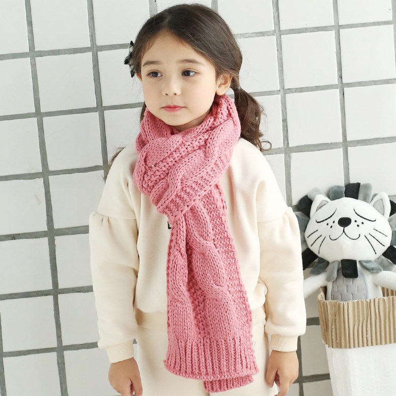 韩国秋冬天保暖儿童毛线围巾韩版男女童纯色麻花百搭小孩可爱围巾_7折