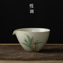 Slow-tune creative Persimmon ancient green glaze wide mouth Cup household ceramic tea divider tea art uniform Cup kung fu tea set