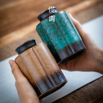 Slow-tuned ceramic tea cans color jars household Ebony lid sealed cans storage tanks Japanese small tea bins