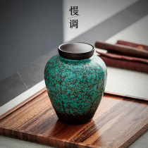 Slow-tune ceramic lid tea cans household small tea cans small sealed cans Ebony lid storage cans tea ceremony accessories