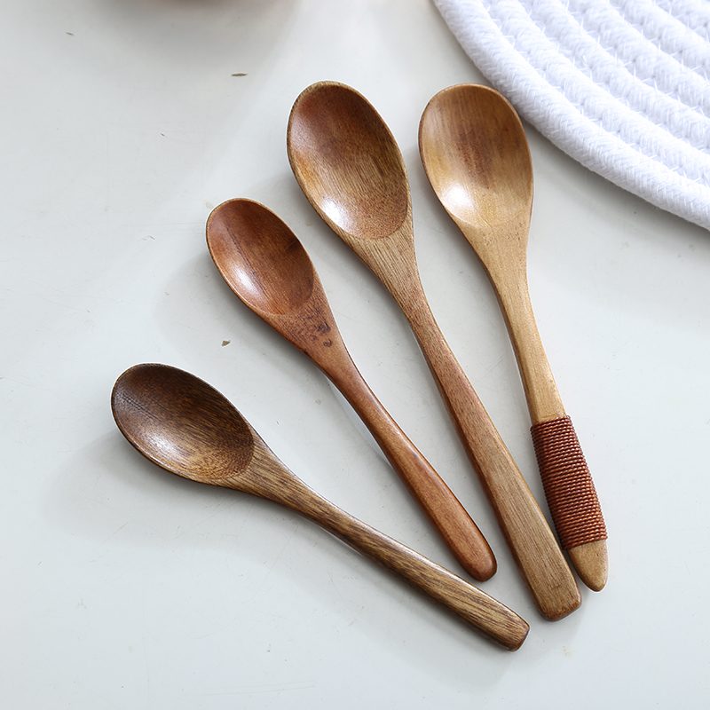 Nanmu lid general environmental mark glass ceramic cup spoon, round solid wood seasoning wood spoon, run the lid