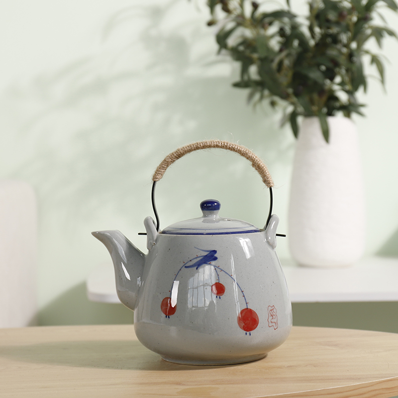 Large teapot hand - made ceramic retro 1000 ml blue lift pot pot restaurants tea kettle