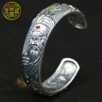 Beijing City One Pine Chapel S925 Silver Wu San Guan Gong Guan Guan Guan Feather bracelet retro Chinese Wind Men personality gifts