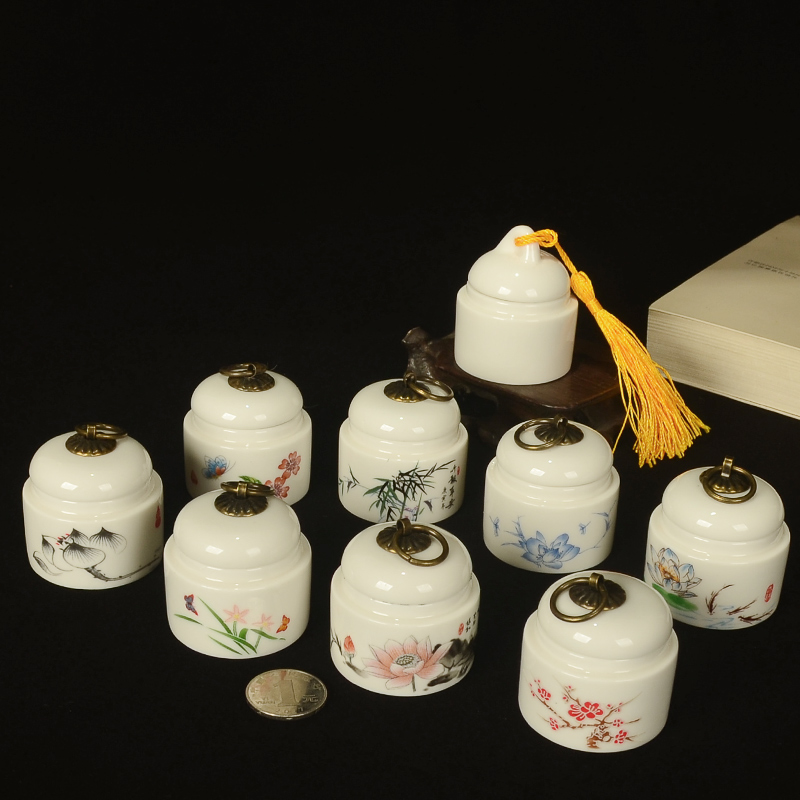 Dehua white porcelain tea pot ceramic seal mini small portable travel POTS powder storing small jar