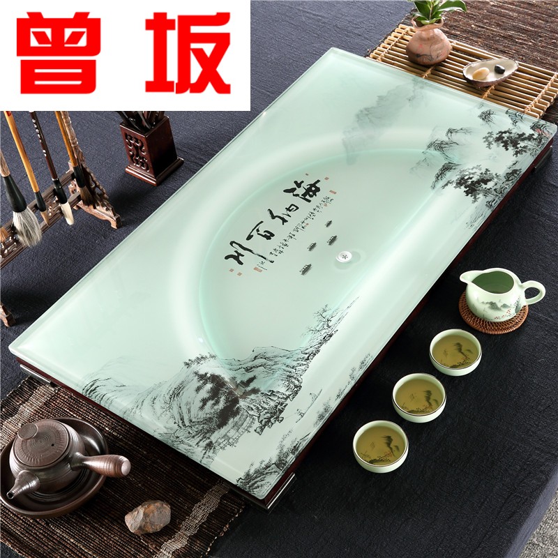Once sitting home office kung fu tea set tea tray was suit oversized large rectangle toughened glass