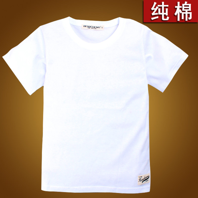 儿童纯白色t恤男童短袖圆领童装全棉运动汗衫宝宝打底衫女童t恤_7折