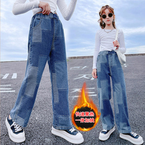 Girls jeans outside the spring and autumn to wear the new spring 2022 large children's straight leg pants spring children's pants