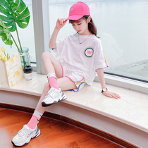 Girls' summer suit sports suit fashionable new children's children's clothes sportswear t-shirts